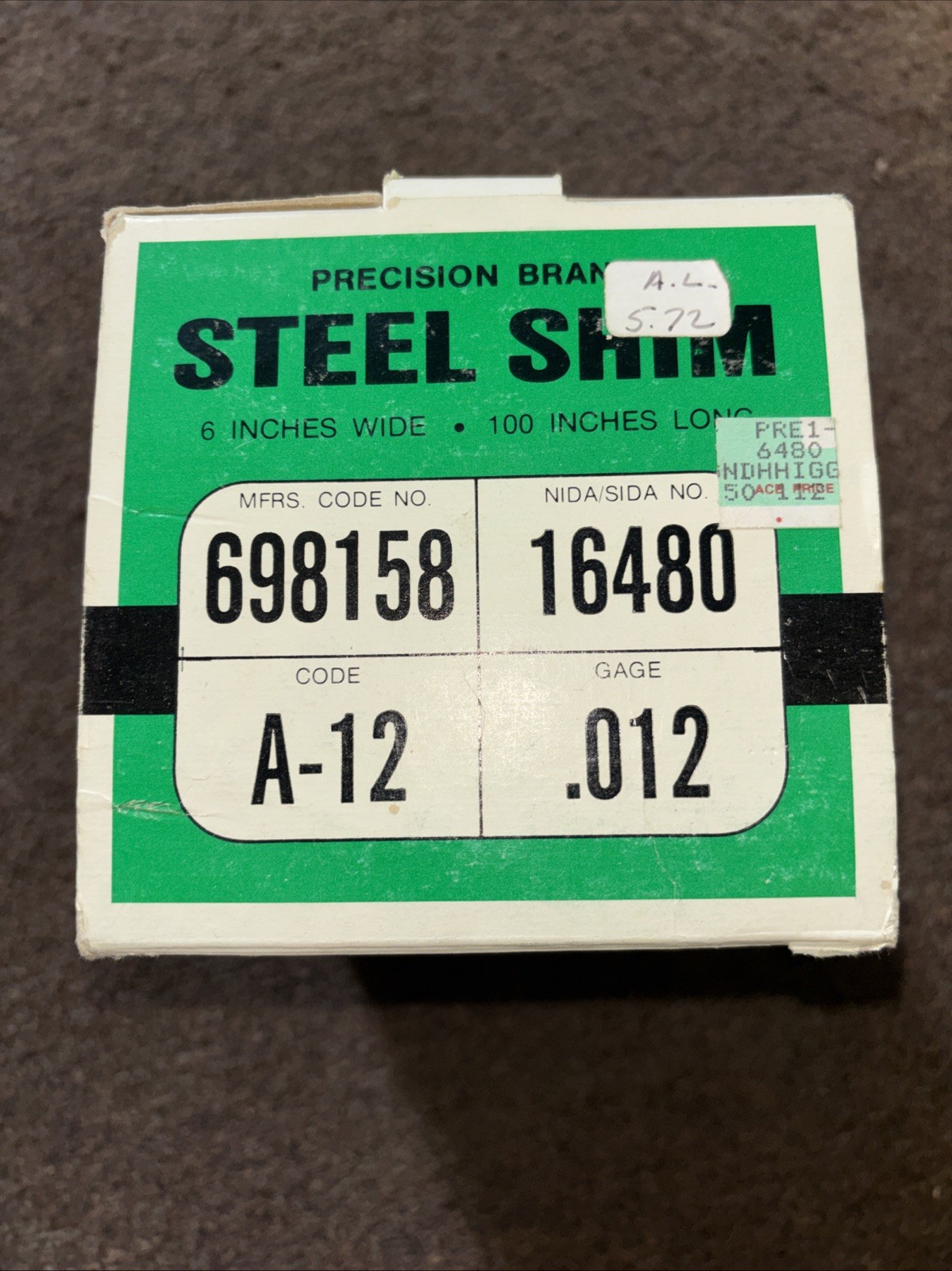 Precision Brand 16480 Steel Shim Stock Roll 0.012″ x 6″ x 100″ A-12