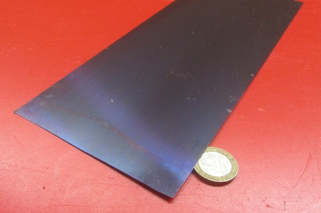 1095 Hard Blue Tempered Spring Steel Shim .015″ Thick x 4.00″ Wide x 48″ Long