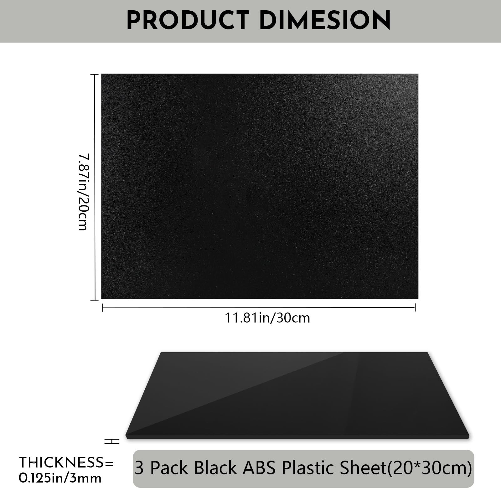 3 Pack Black ABS Plastic Sheet 12” x 16” x 1/8″,Phiowocx 3mm Thick M