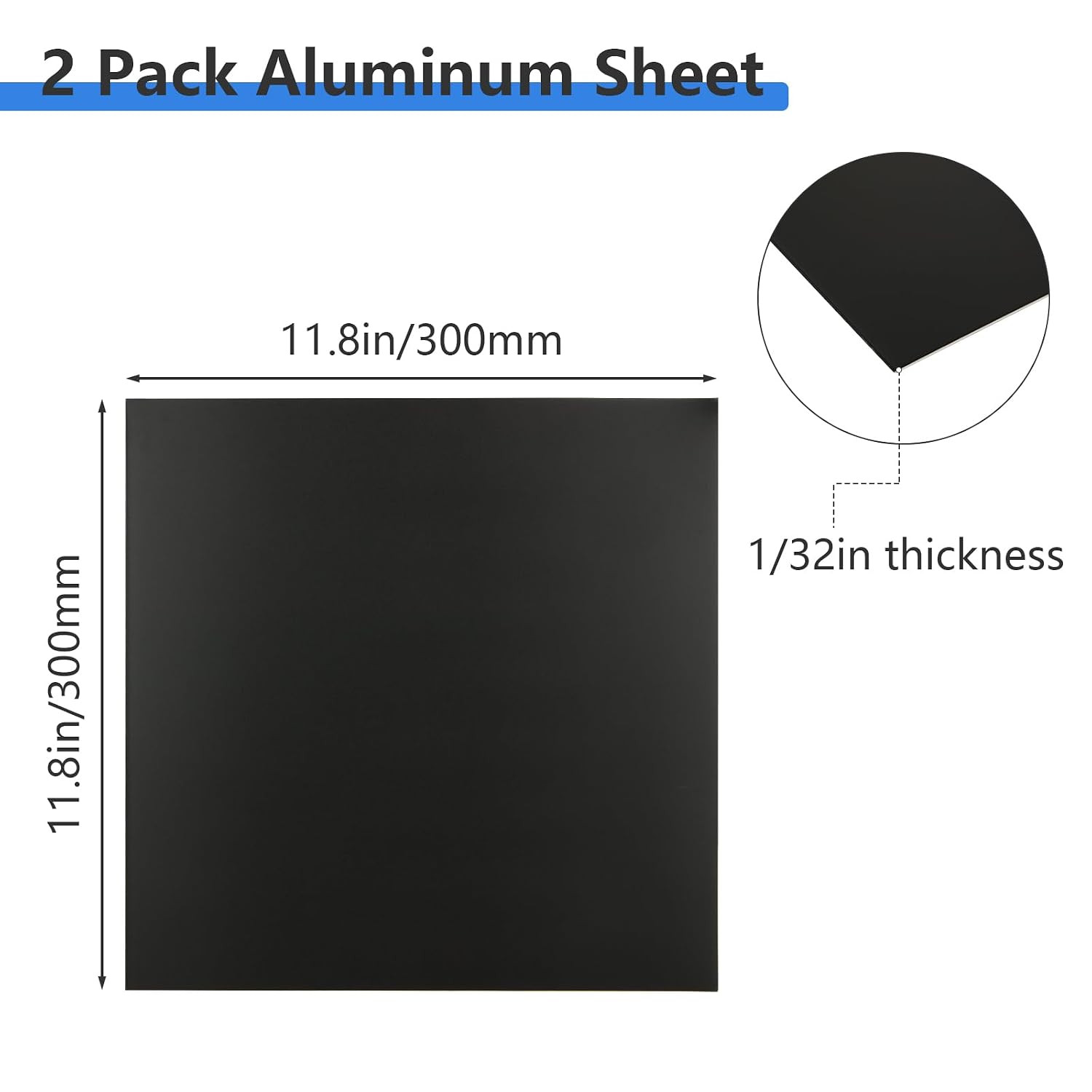 2 Pack 5052 Aluminum Sheet Metal 12 X 12 X 1/32 (0.04”) Inch Black Anodized Alum