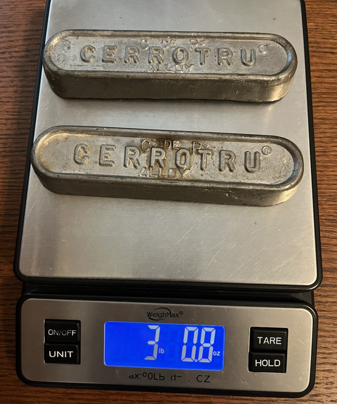 2 Cerrotru Ingot Low Melting Temperature Alloy Vintage Bar 3+ Pounds Bismuth Tin