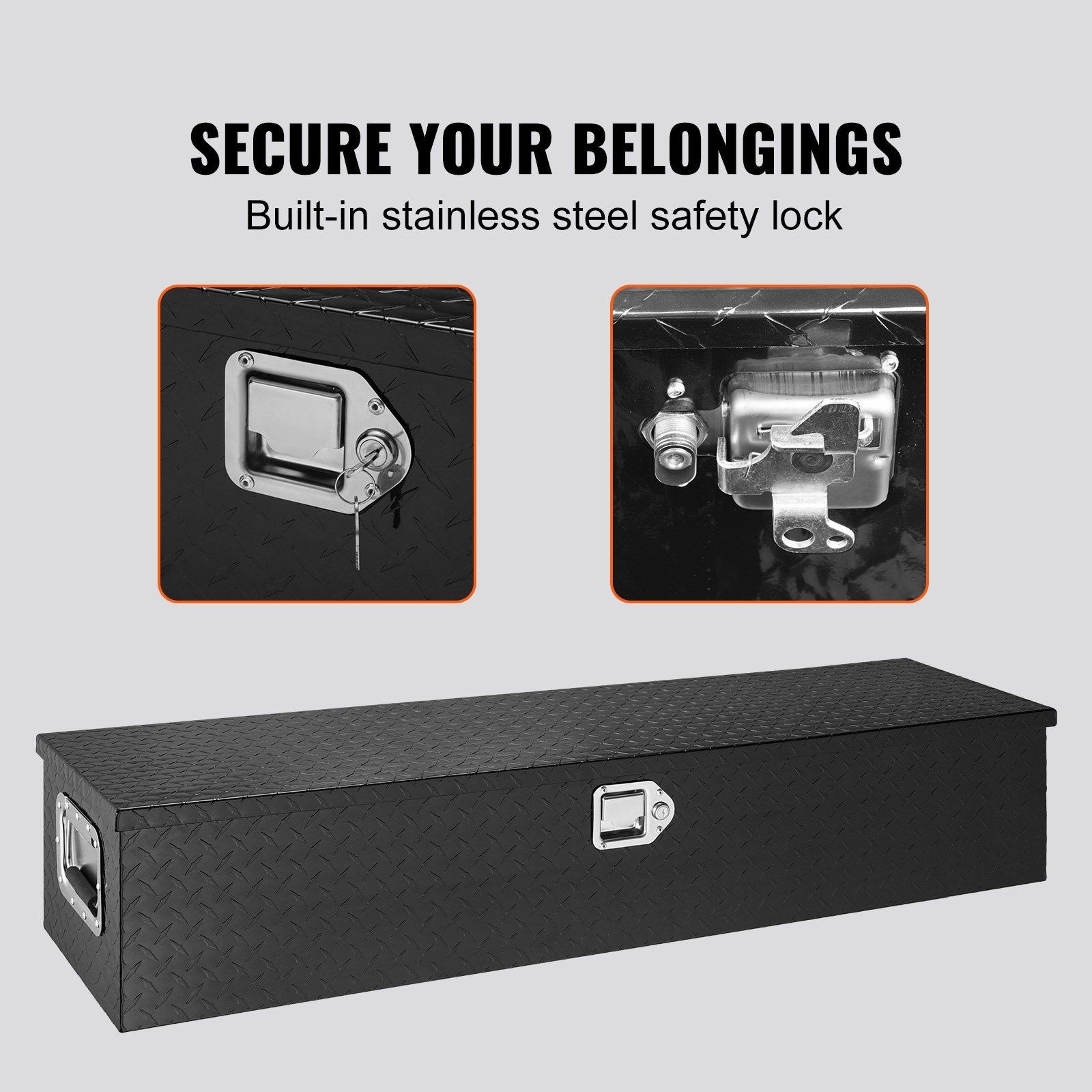 48x15x15in 333lb Heavy Duty Aluminum Diamond Plate Tool Box & Lock Black