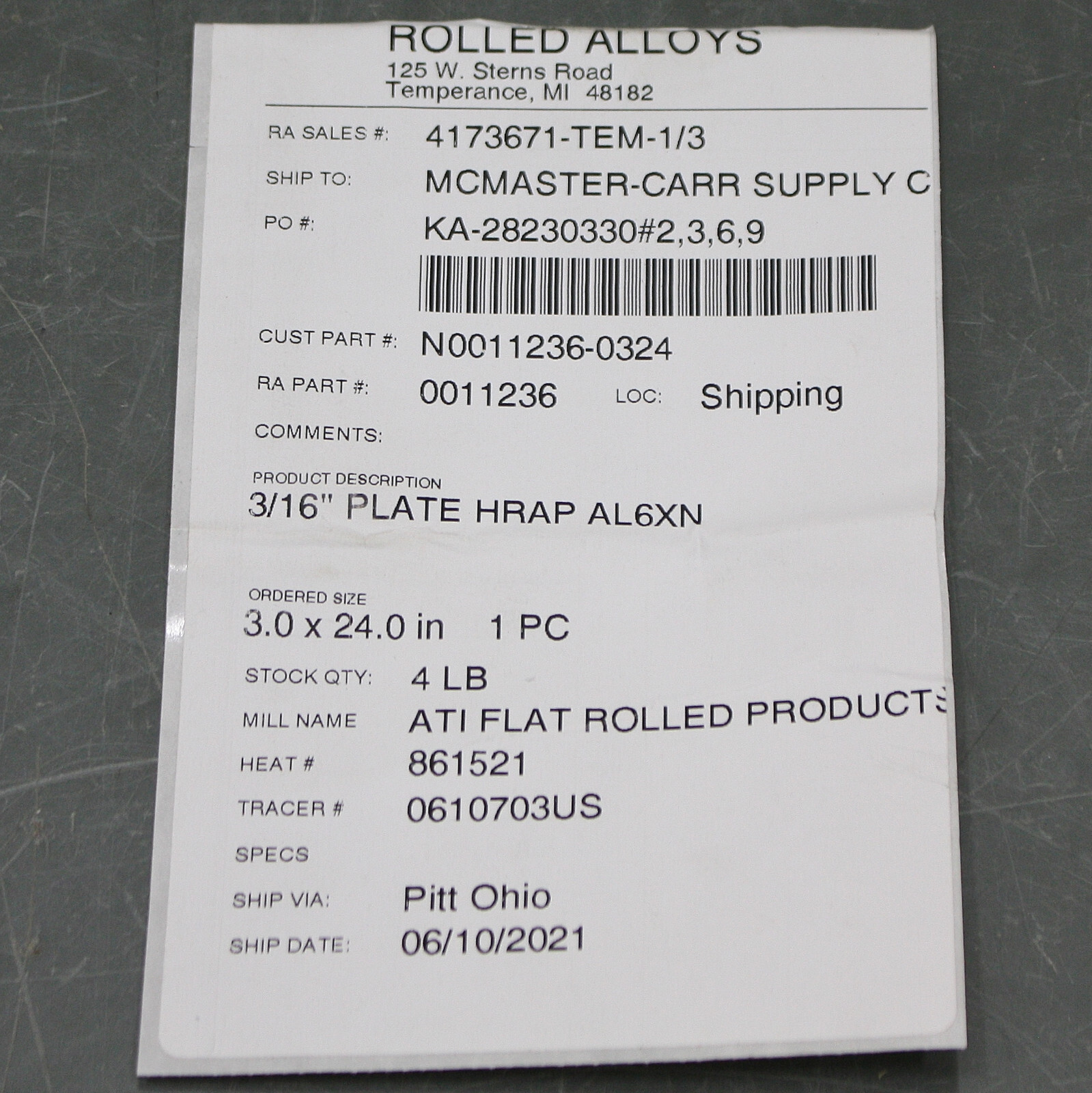 AL6XN Stainless Steel Alloy Plate 3″ x 24″ x 3/16″, Stress Corrosion Resistant