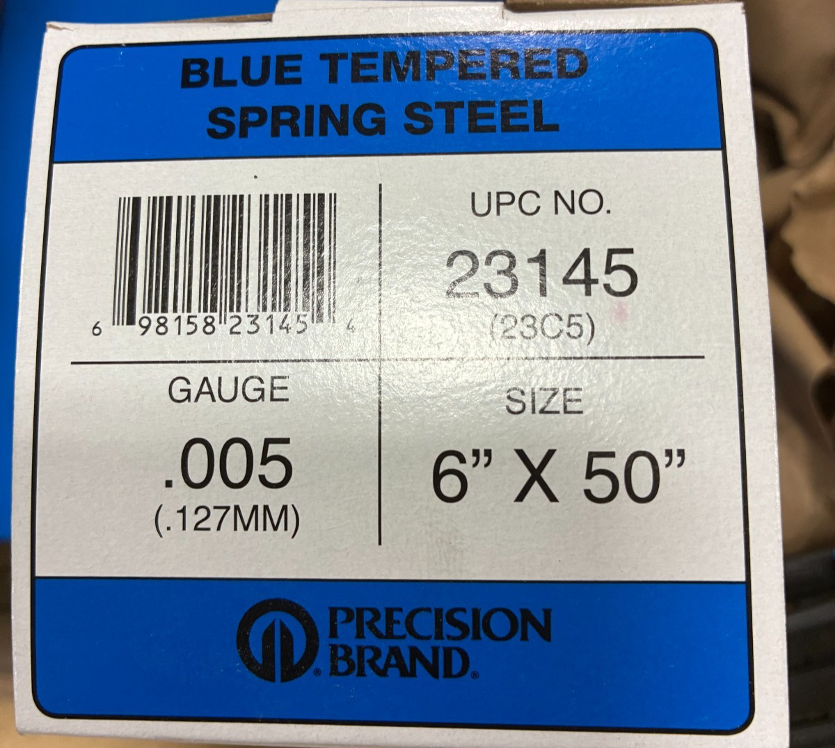 Blue Tempered Spring Steel 23145 6″x50″ .005