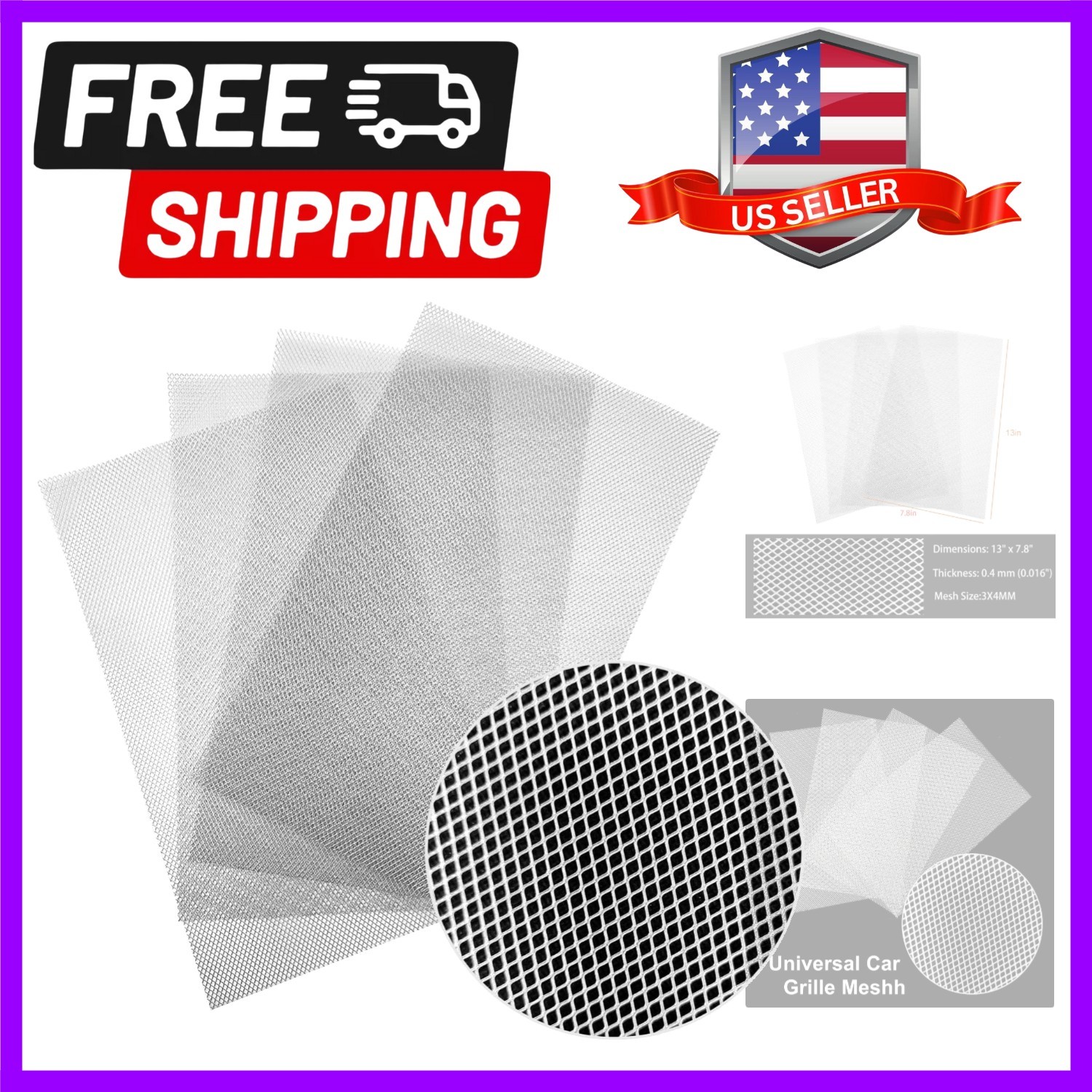 Durable Aluminum Mesh Bumper Inserts – 8x13in 4-Pack for Car Ventilation Needs