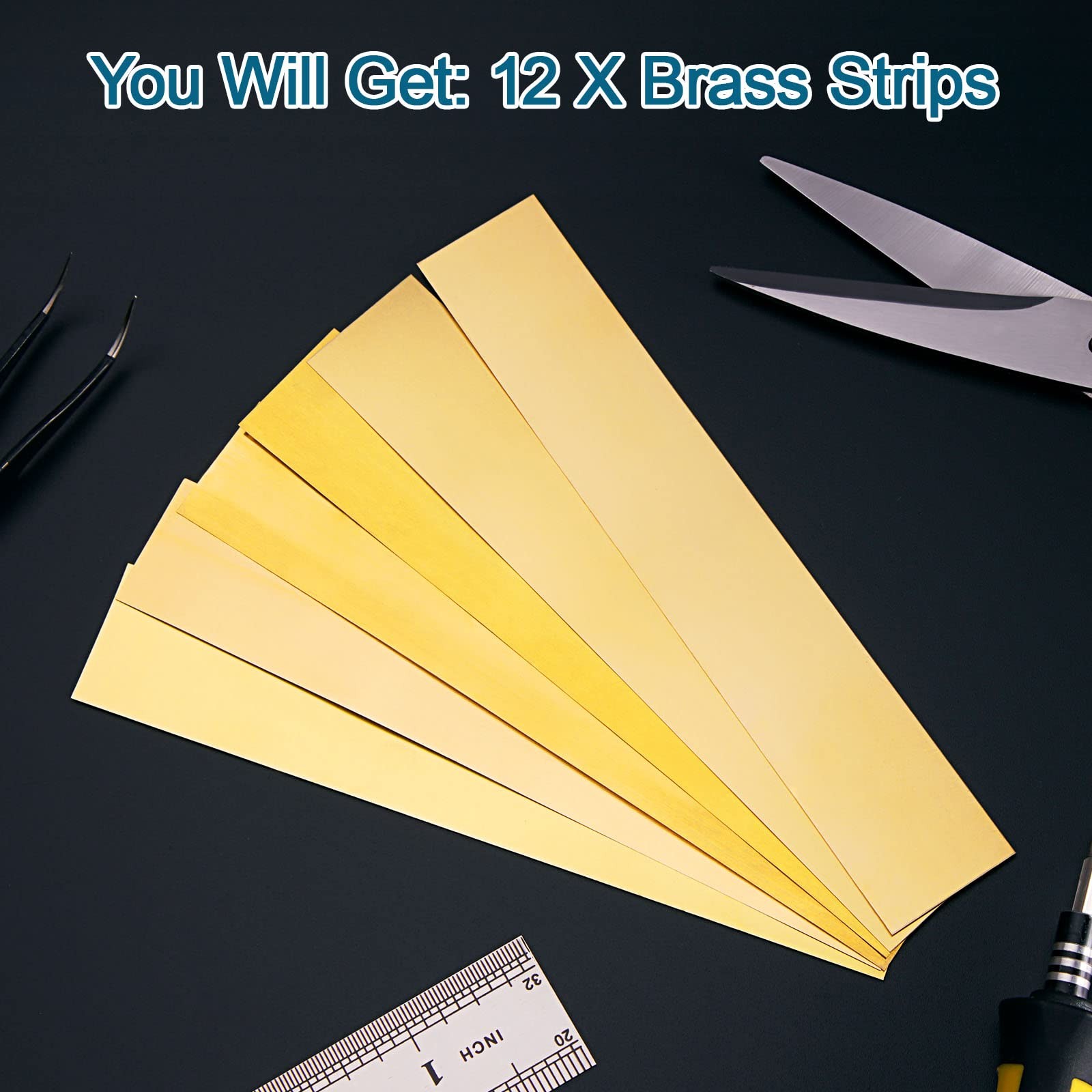 12 Pieces Brass Strip, Shim Stock Assortment, 1″ Width x 6″ Length, 0.002″, 0…
