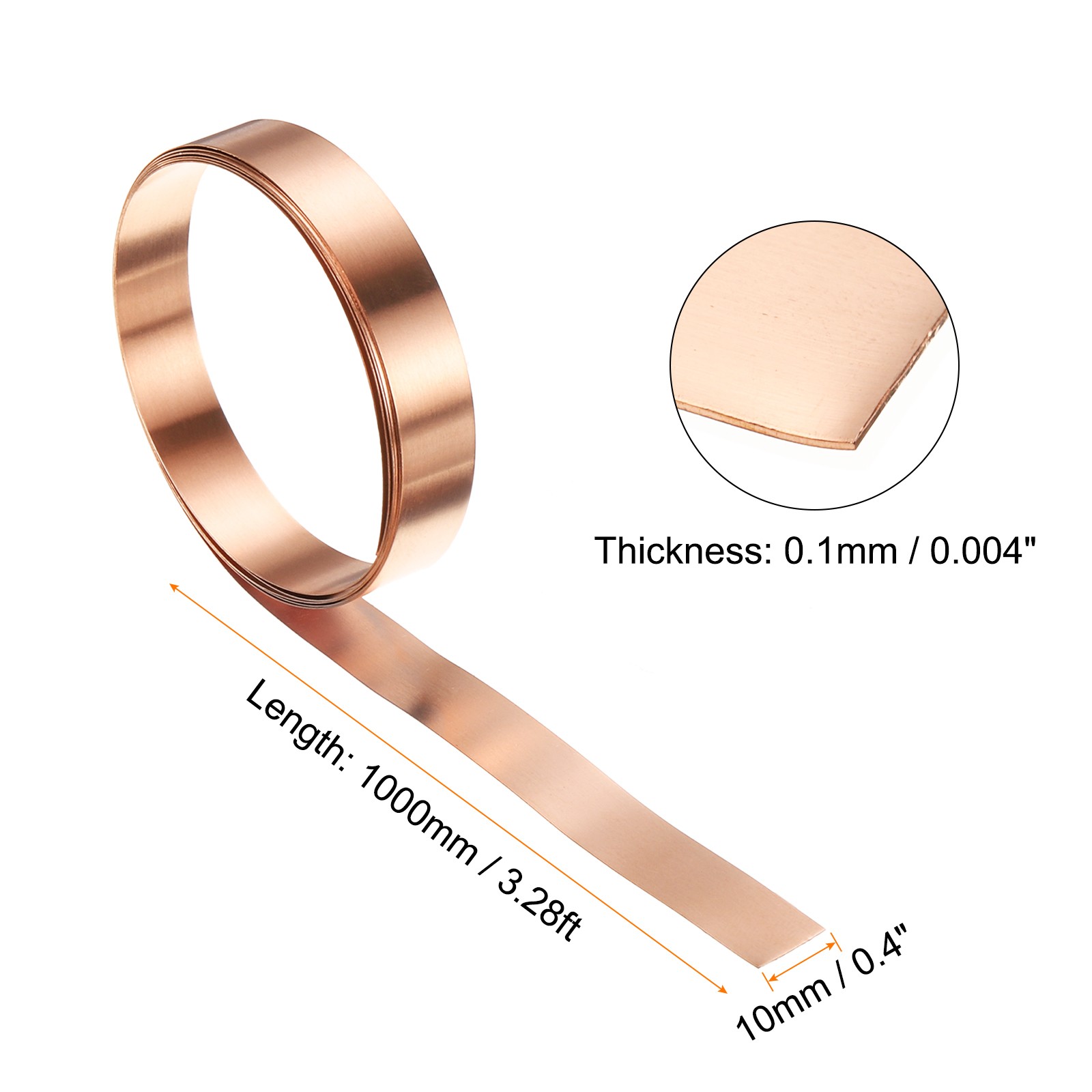 2pcs Copper Sheet Roll 0.1mm Thick Copper Flashing Strip (0.4″ Width x 3.28ft)