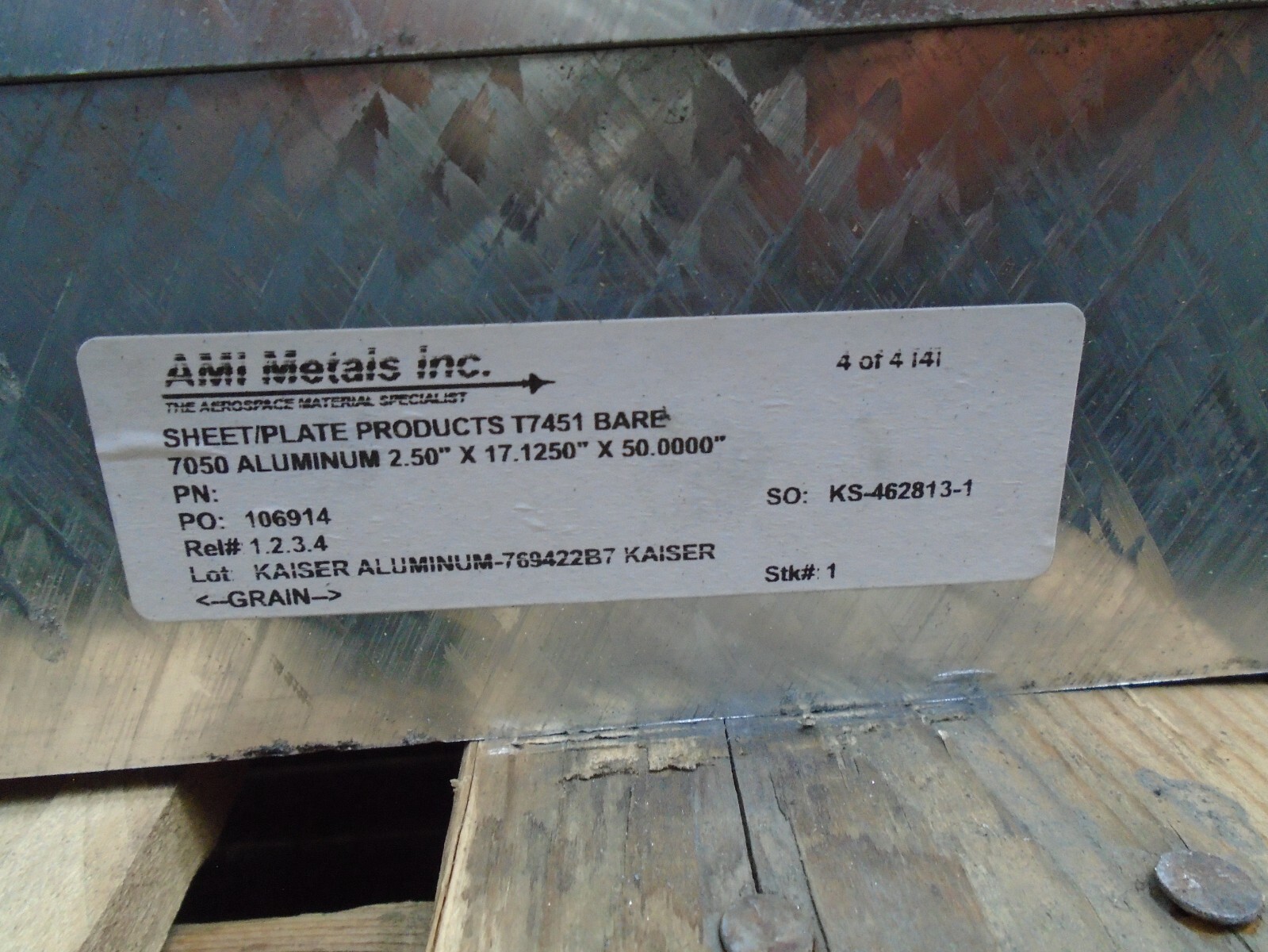 7050 T7451 Kaiser Select Aerospace Aluminum Plate 2.50″ x 17.1250 x 50.0000