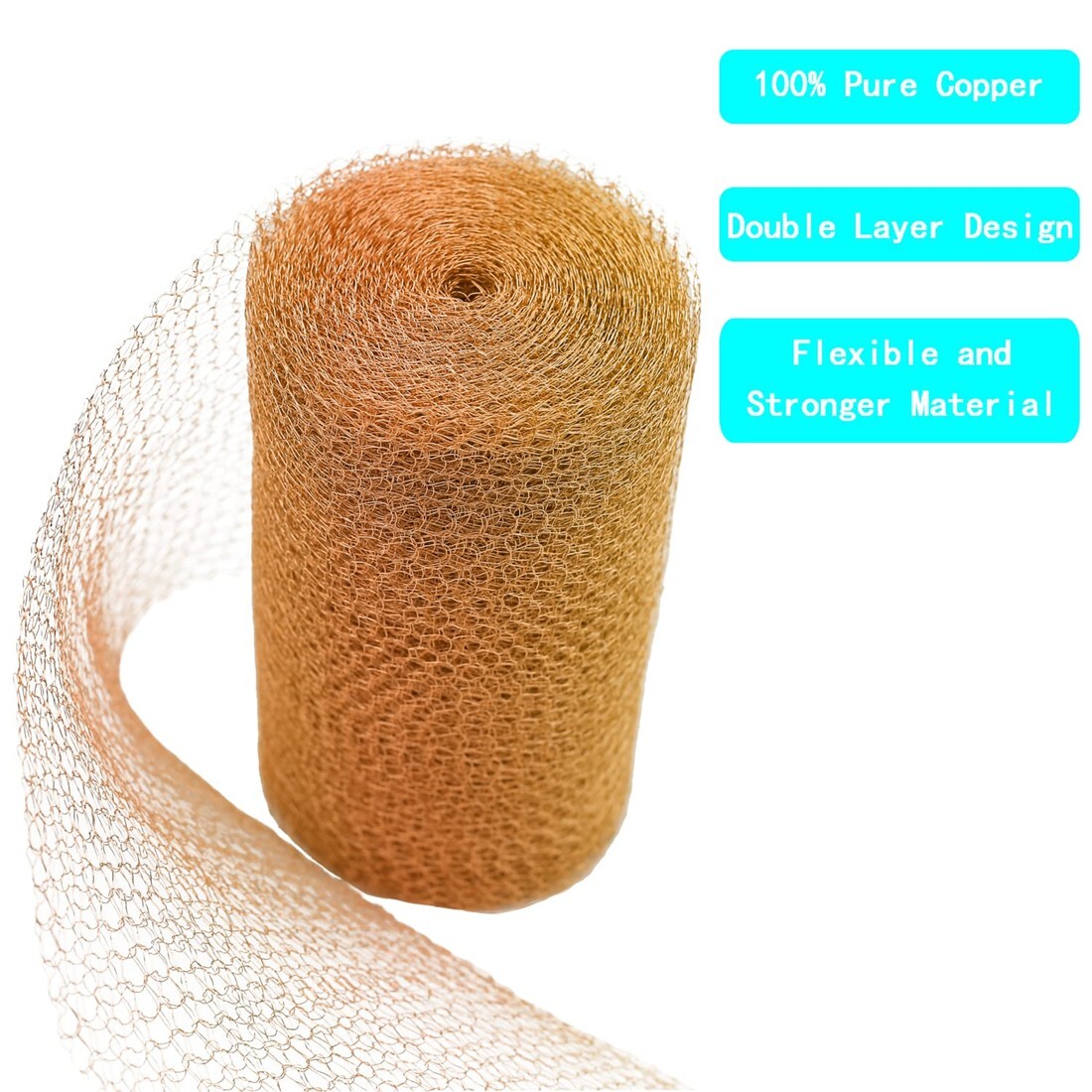 100% Pure Copper Mesh Roll 5in x 10ft Copper Mesh Flexible Copper Fill Fabric