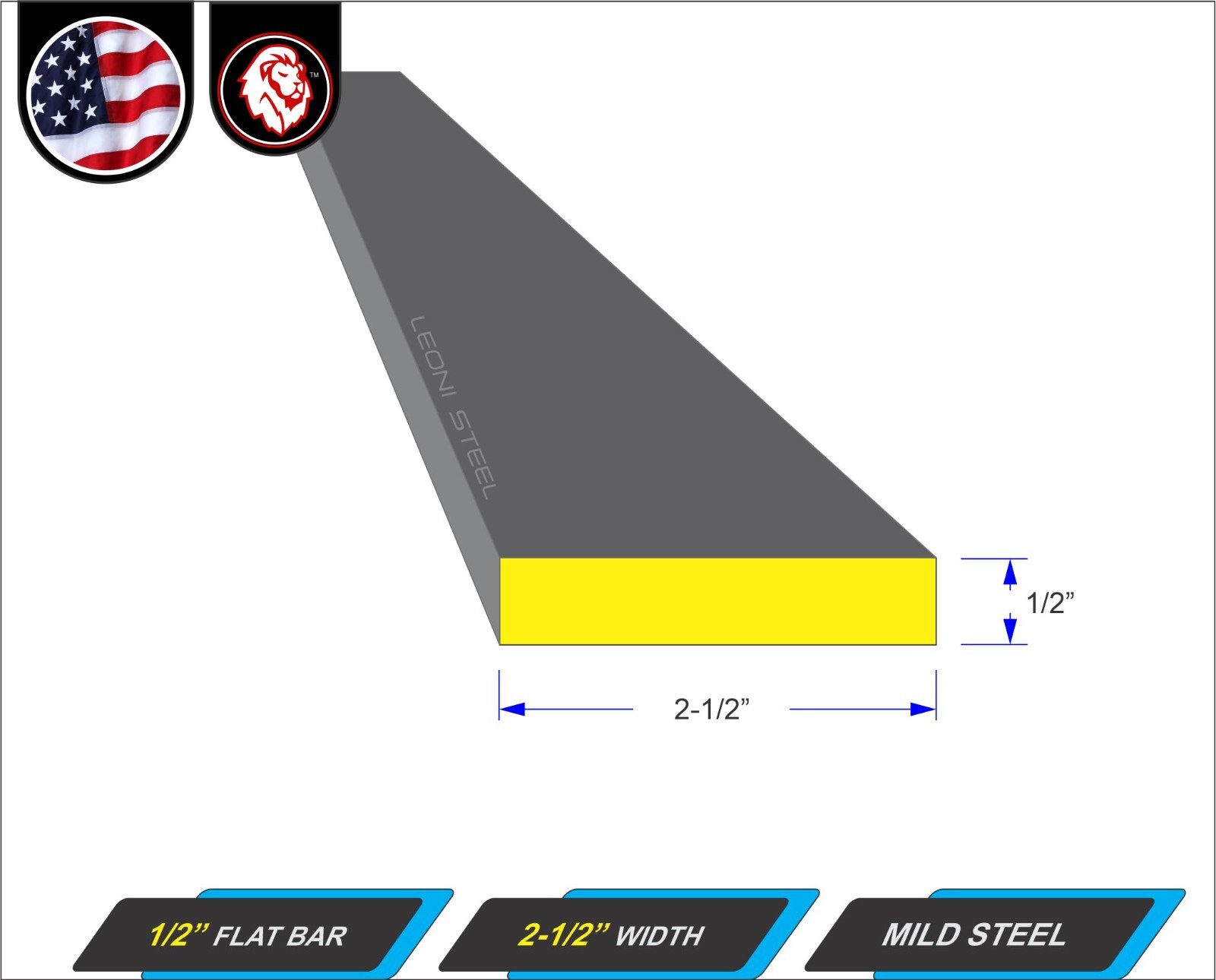 1/2″ x 2-1/2″ Metal Flat Bar – Metal Stock – Mild Steel – 72″ Long (6-ft)
