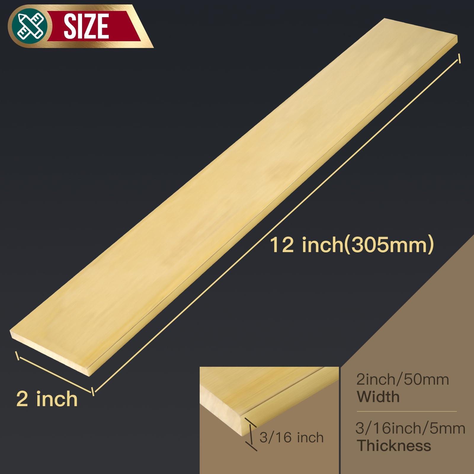 1 PCS Brass Flat Bar Blank 3/16×2 Inch 12 Inch Long Solid C360 Mill Stock