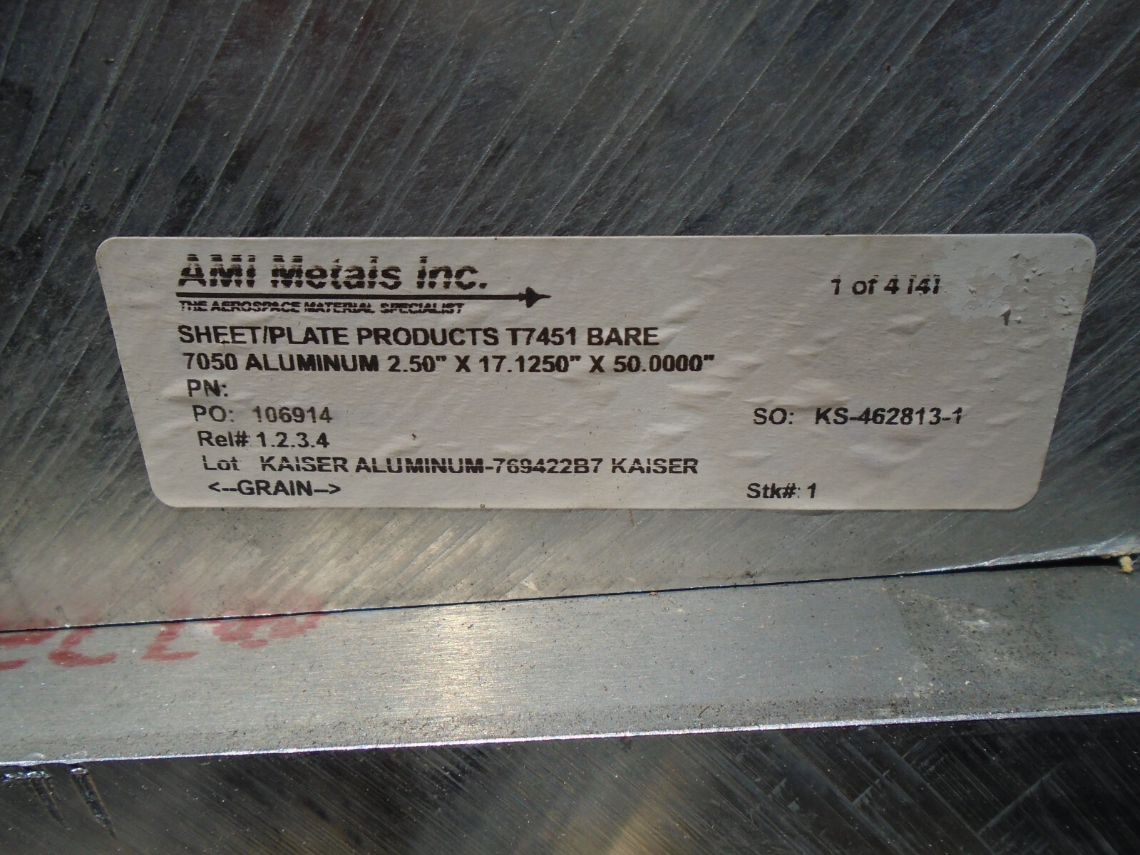 7050 T7451 Kaiser Select Aerospace Aluminum Plate 2.50″ x 17.1250 x 50.0000