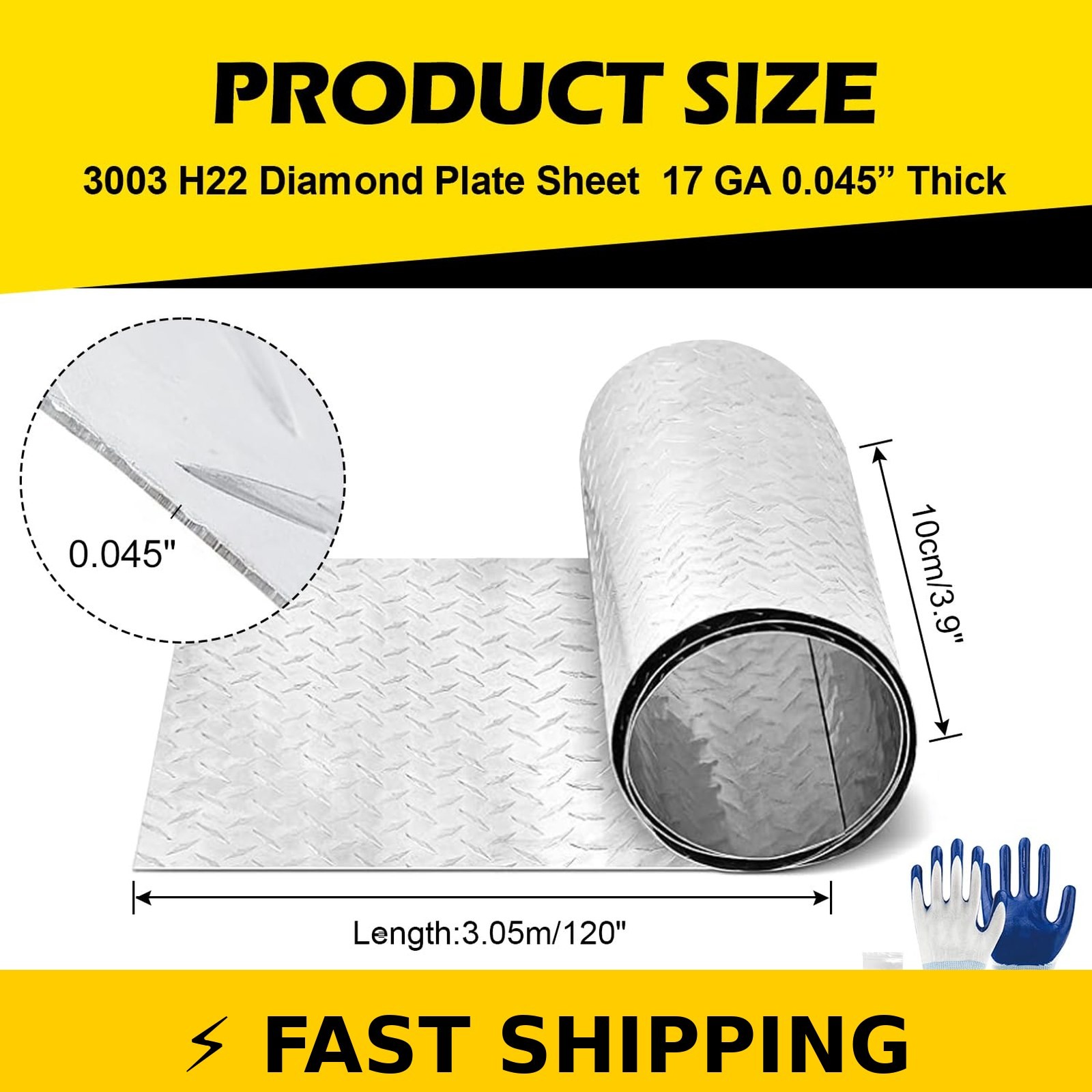 RVSurve 3003 H22 Diamond Plate Aluminum Sheet 4″ x 120″
