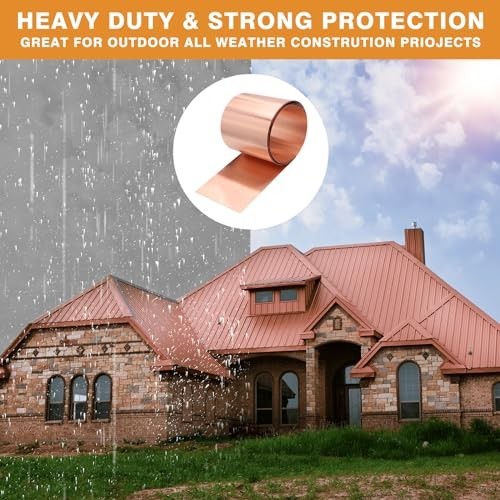 Copper Flashing Roll 28 Gauge 6in x 10ft – 99.95% Pure Copper Sheet for Roofing