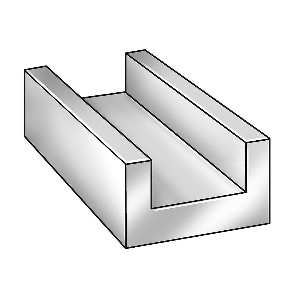 GRAINGER APPROVED 6ALY0 U-Channel,Aluminum,8 ft Overall L 6ALY0
