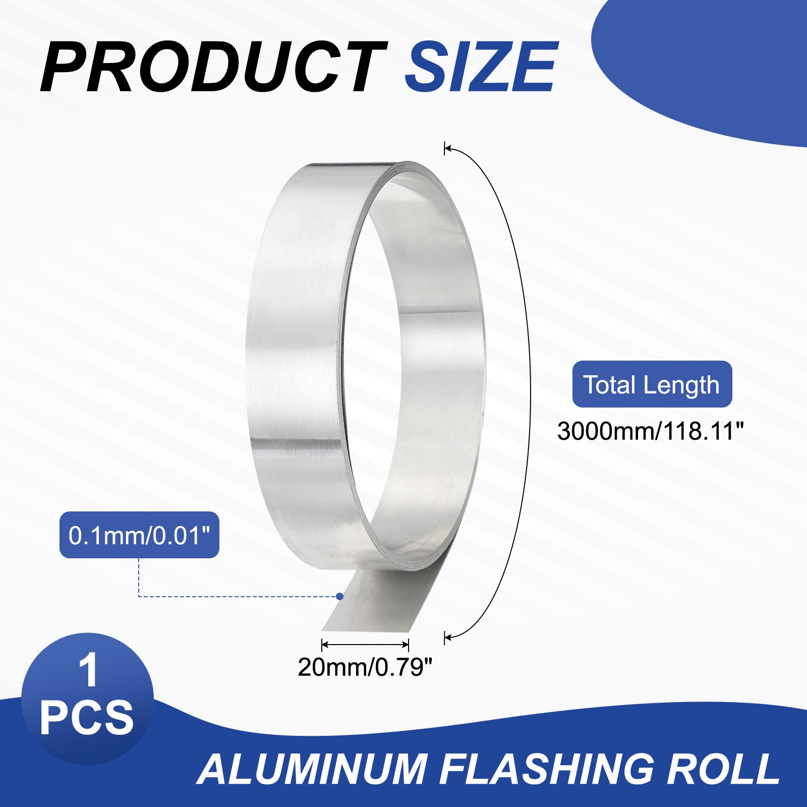 Aluminum Flashing Roll 3000mm x 20mm x 0.1mm 1060 Aluminum Metal Roll