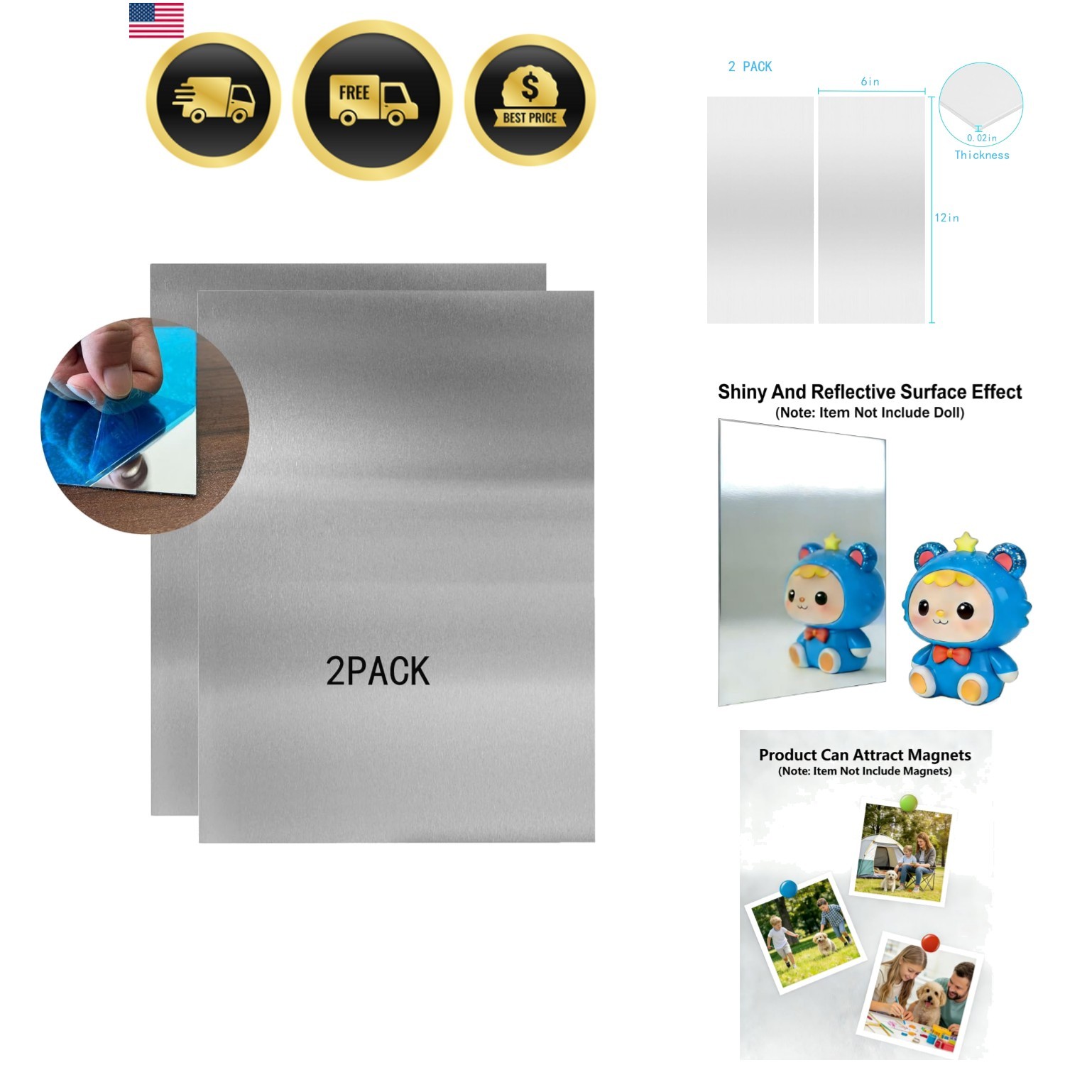 430 Stainless Steel Metal Plates, 12″ x 6″ Inch, Suitable for Magnetic Instal…