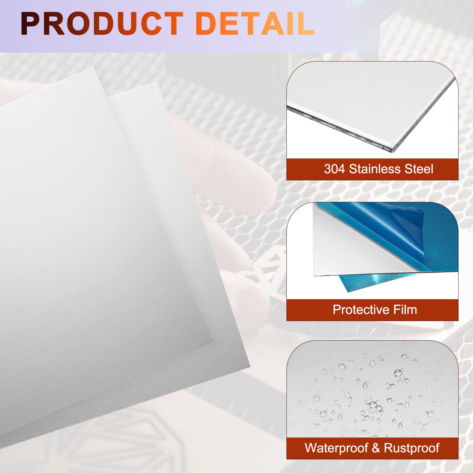 304 Stainless Steel Sheet Plate 10″ x 10″ 20 Gauge (0.8mm) with Glove Silver
