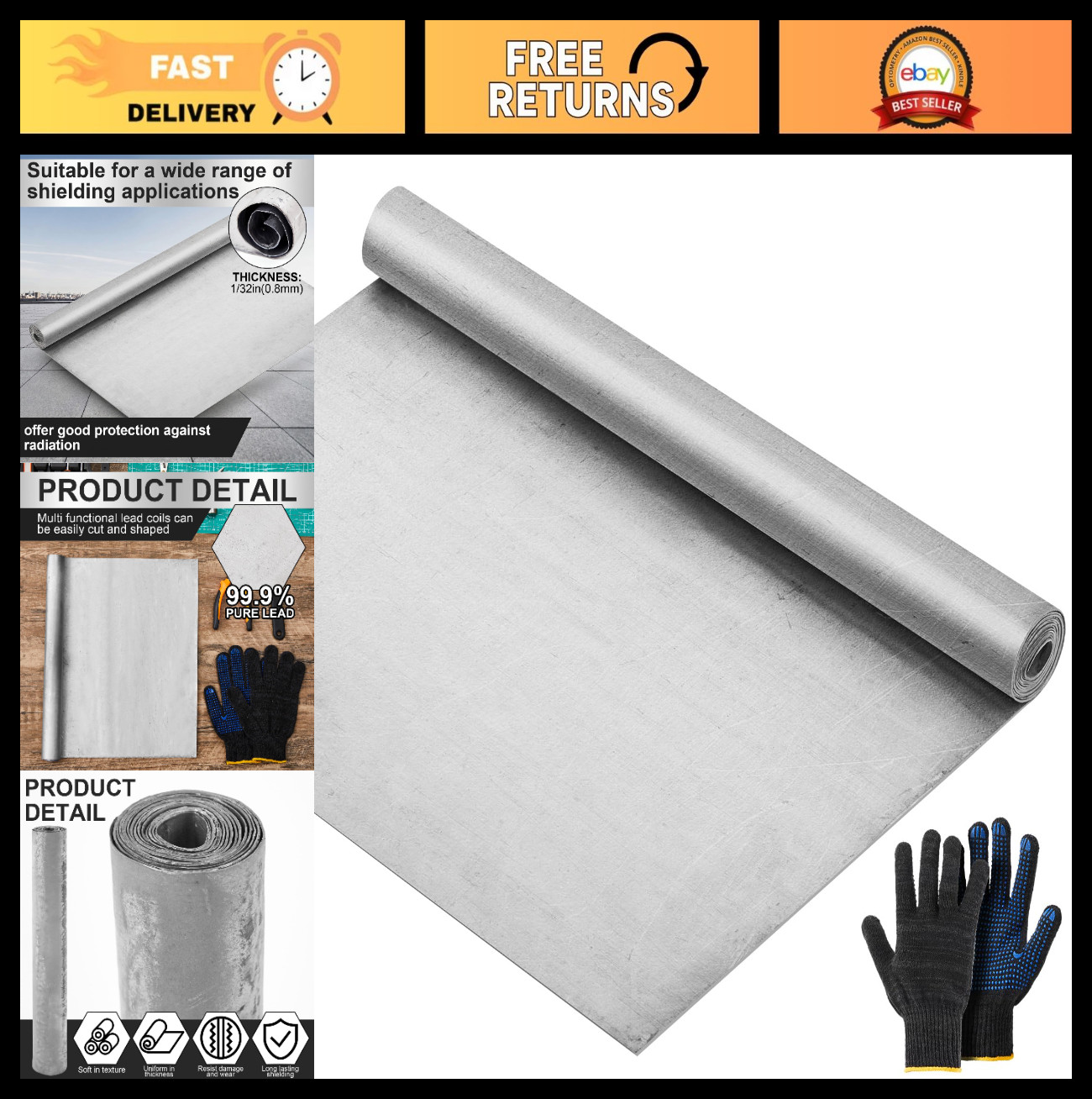 Industrial Grade 1/32” x 16” x 48” Lead Sheet Roll for Radiation Shielding &