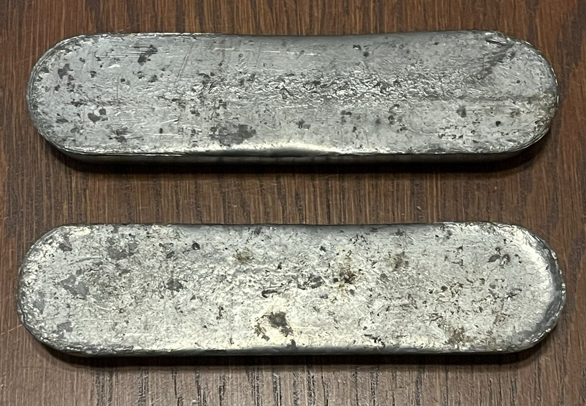 2 Cerrotru Ingot Low Melting Temperature Alloy Vintage Bar 3+ Pounds Bismuth Tin