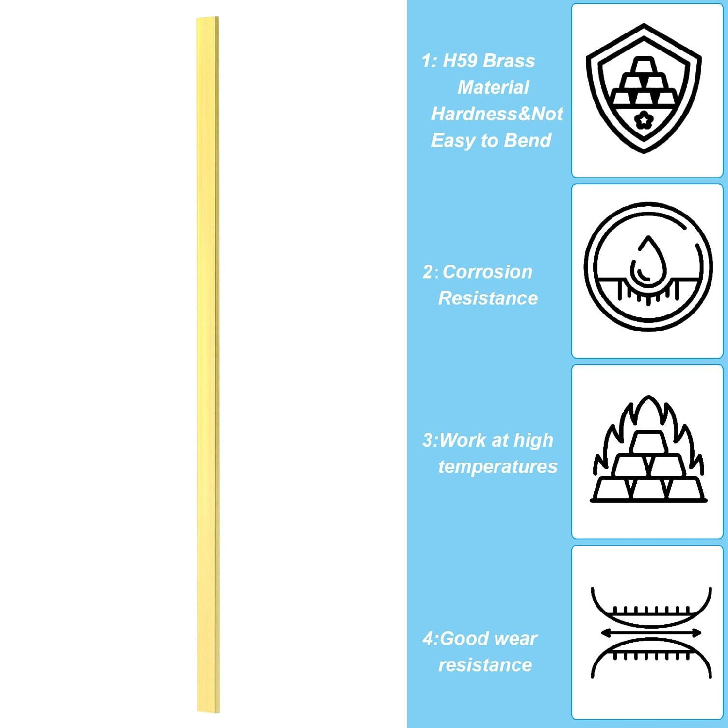 1/8 X 1/2 X 12″ H59 Brass Flat Bar, 2 Pcs Solid Flat Mill Stock for Crafting …