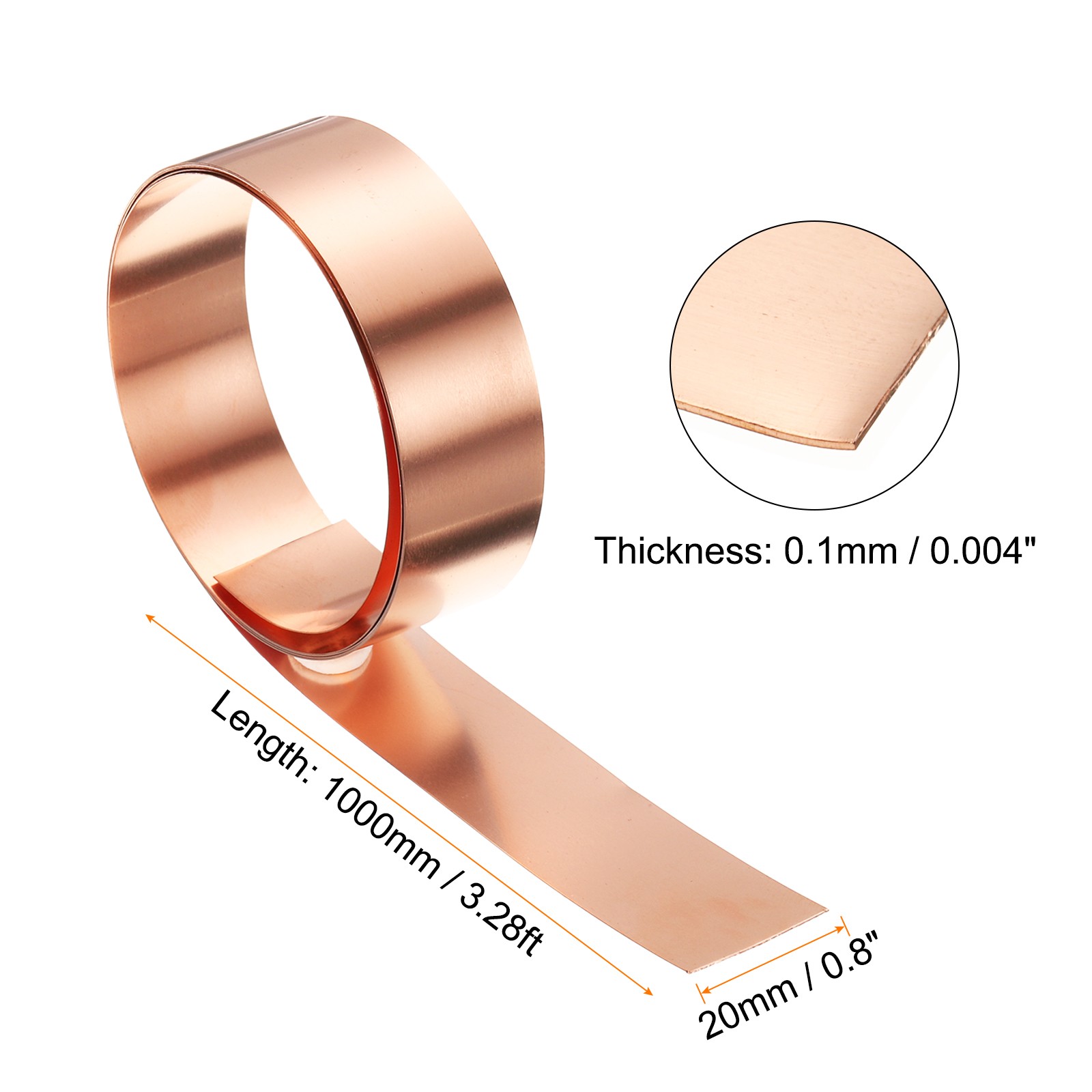 2pcs Copper Sheet Roll 0.1mm Thick Copper Flashing Strip (0.8″ Width x 3.28ft)