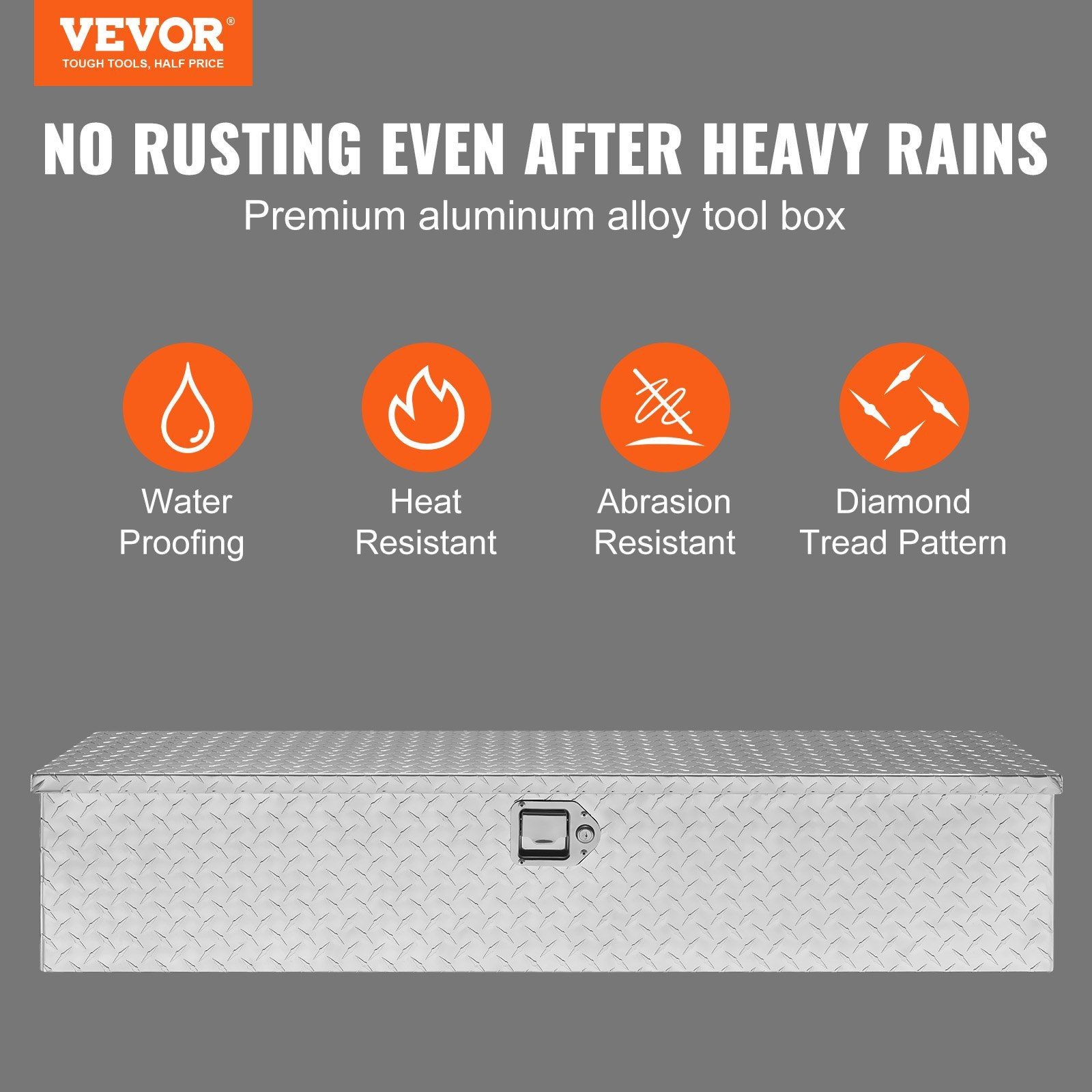 48x15x15in Silver Heavy Duty Aluminum Diamond Plate Tool Box & Lock