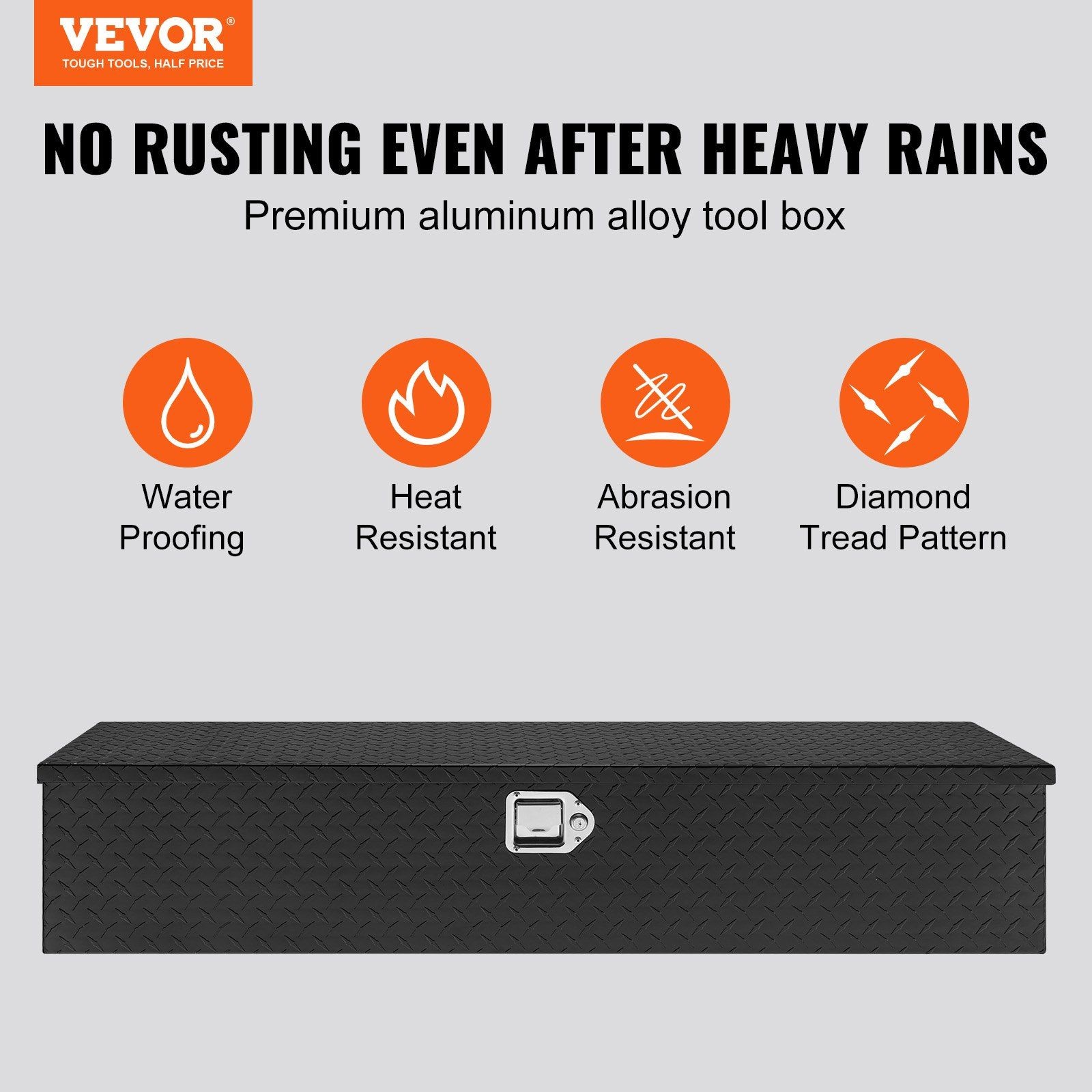 48x15x15in 333lb Heavy Duty Aluminum Diamond Plate Tool Box & Lock Black