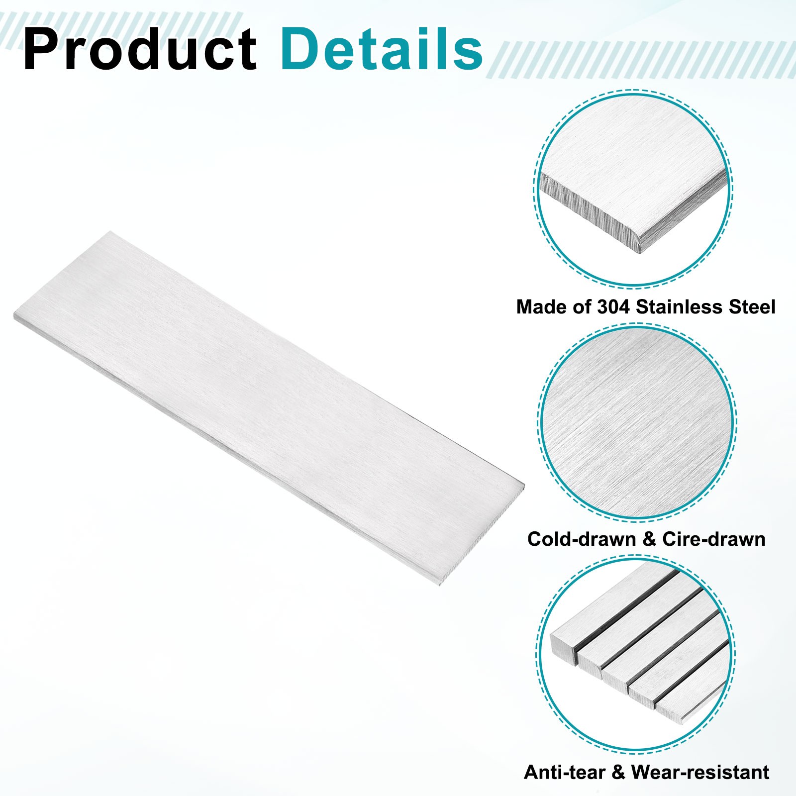 304 Stainless Steel Flat Bar 5/32″ x 2-3/8″ x 8″ Trim Strips Sheet
